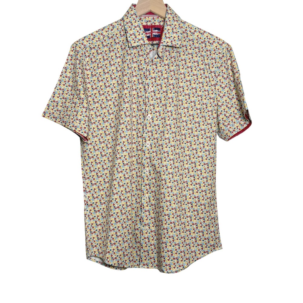 Soul of London‎ Mens Performance Shirt M 15.5 Yellow Floral Stretch Golf Office